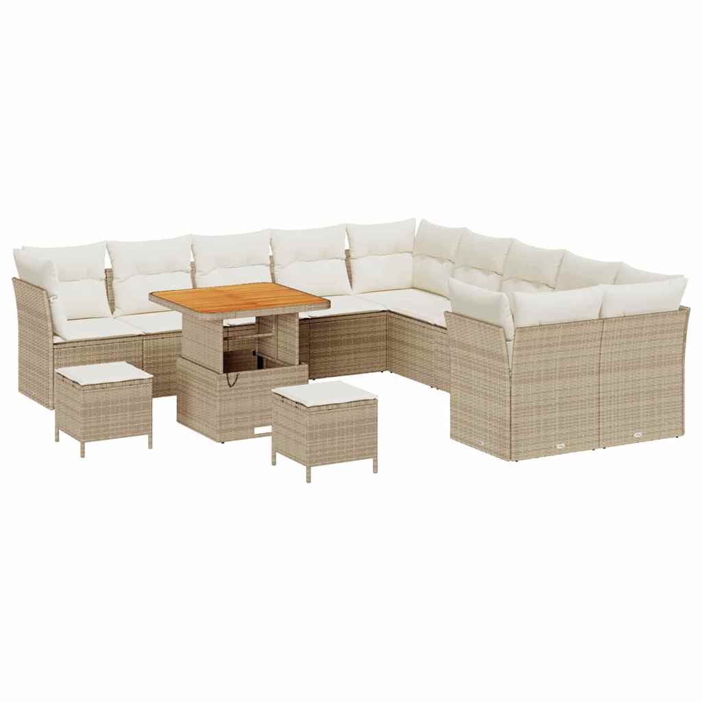 Tuin Sofa Set met kussen 13 pcs Beige en Crème poly rattan is nu te koop bij PeponiXL, paradijselijk wonen!
