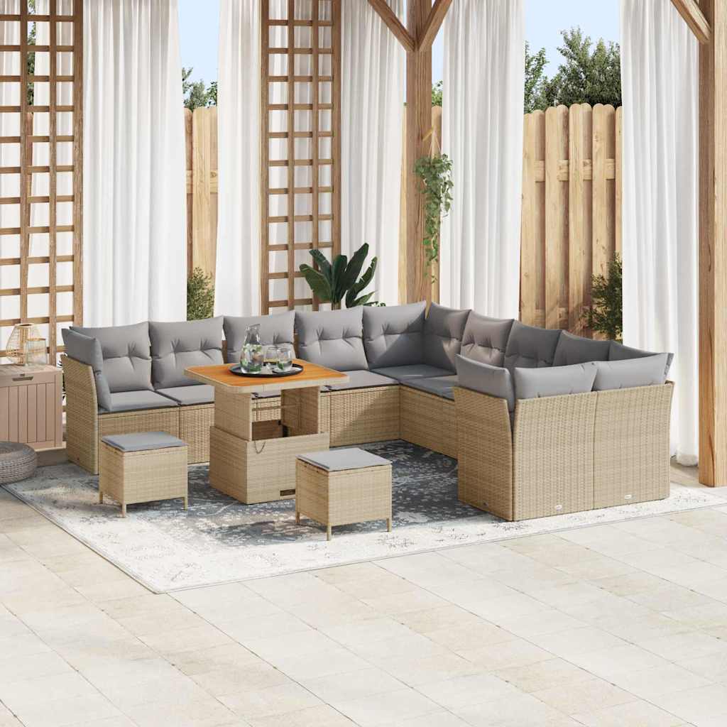 Tuin Sofa Set 13 pcs Beige en Licht Grijs poly rattan is nu te koop bij PeponiXL, paradijselijk wonen!