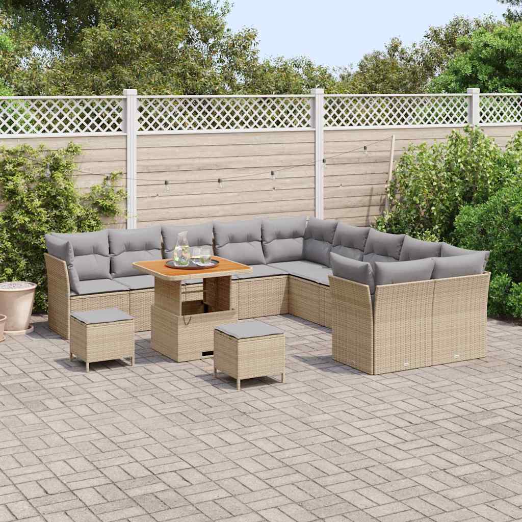 Tuin Sofa Set 13 pcs Beige en Licht Grijs poly rattan is nu te koop bij PeponiXL, paradijselijk wonen!