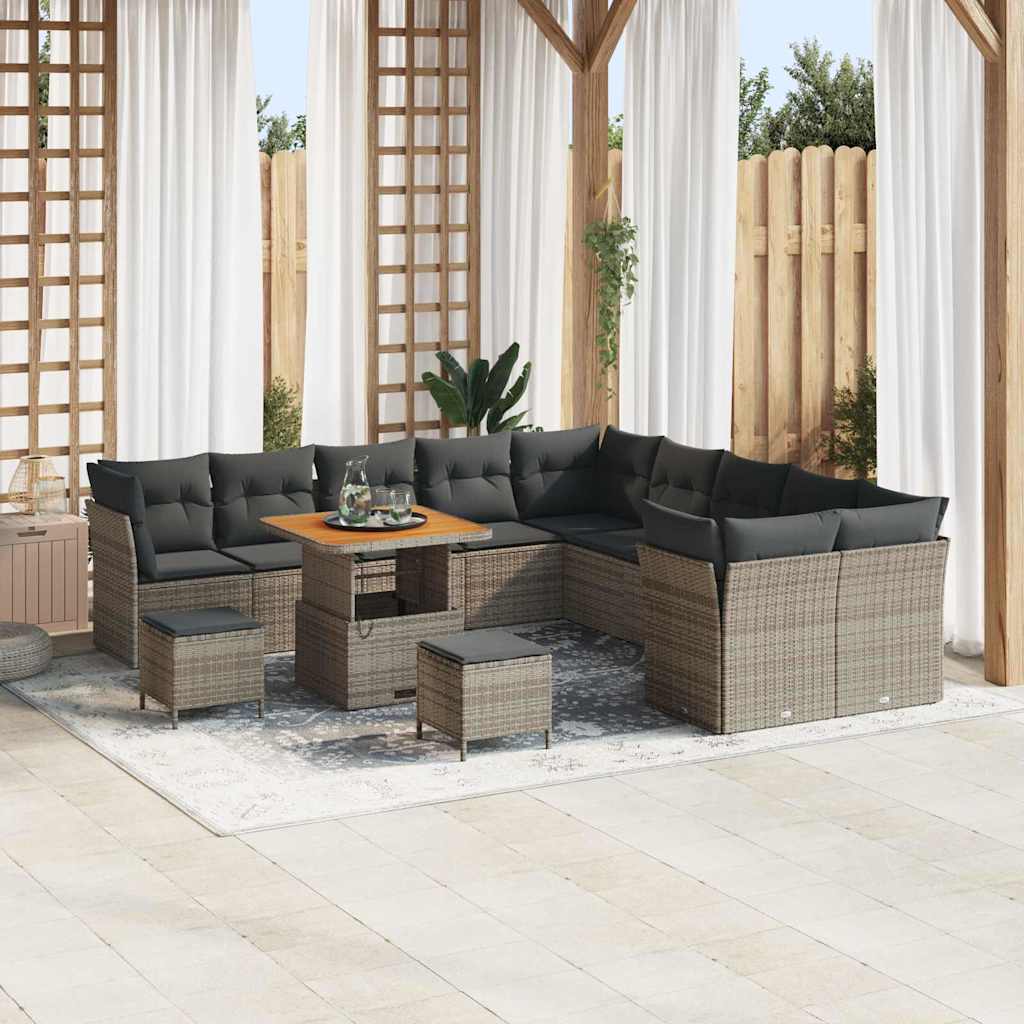 Tuin Sofa Set met kussen 13 pcs Grijs poly rattan is nu te koop bij PeponiXL, paradijselijk wonen!