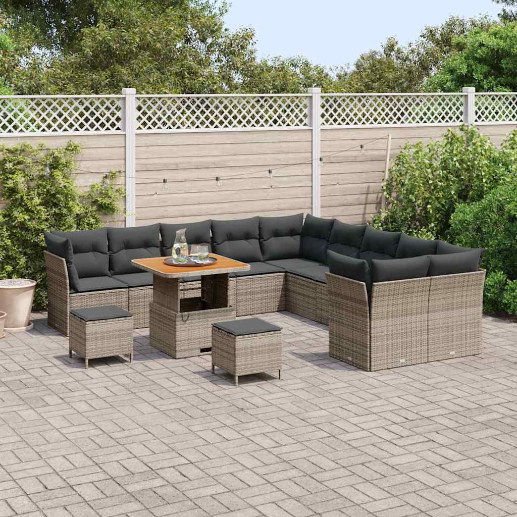 Tuin Sofa Set met kussen 13 pcs Grijs poly rattan is nu te koop bij PeponiXL, paradijselijk wonen!