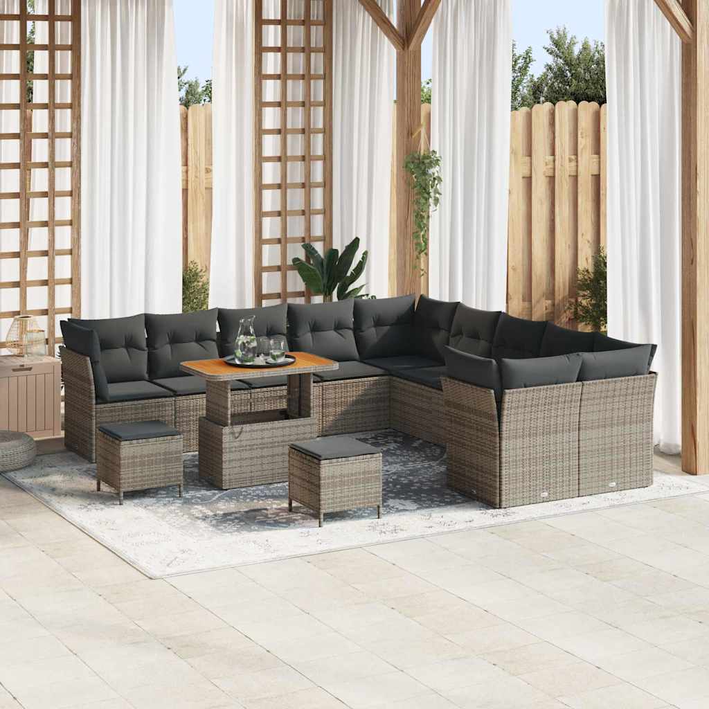 Tuin Sofa Set 13 pcs Grijs Poly rattan en gepoedercoat staal is nu te koop bij PeponiXL, paradijselijk wonen!