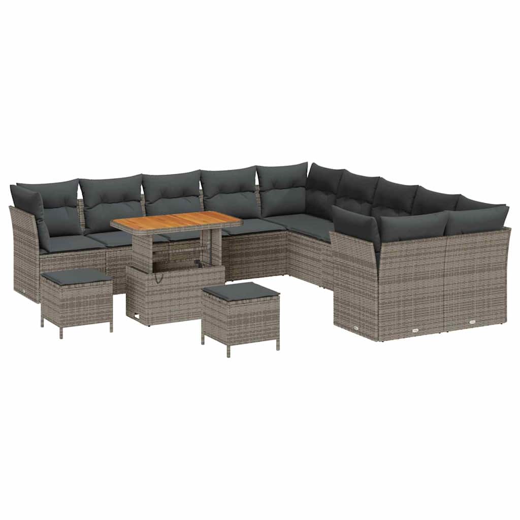 Tuin Sofa Set 13 pcs Grijs Poly rattan en gepoedercoat staal is nu te koop bij PeponiXL, paradijselijk wonen!