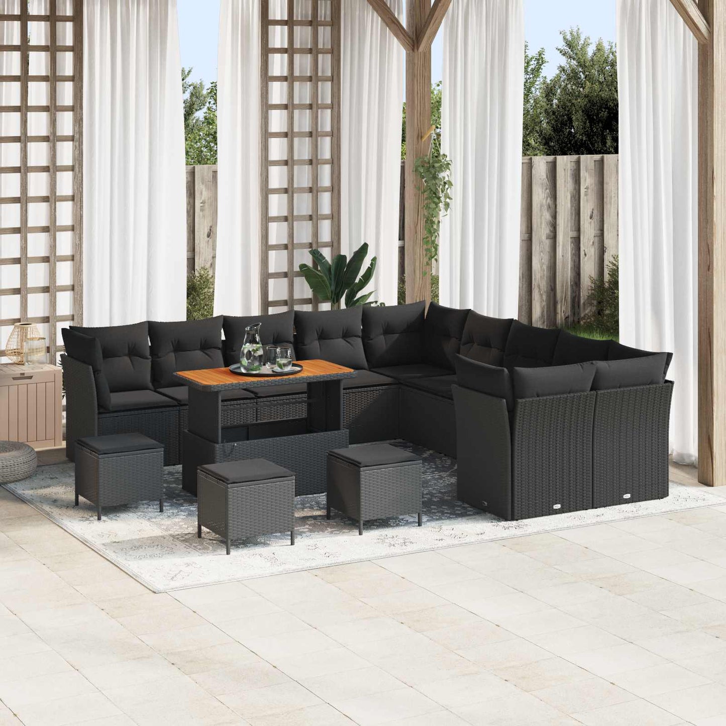 Tuin Sofa Set met kussen 14 pcs Zwart poly rattan is nu te koop bij PeponiXL, paradijselijk wonen!