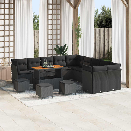 Tuin Sofa Set met kussen 14 pcs Zwart poly rattan is nu te koop bij PeponiXL, paradijselijk wonen!