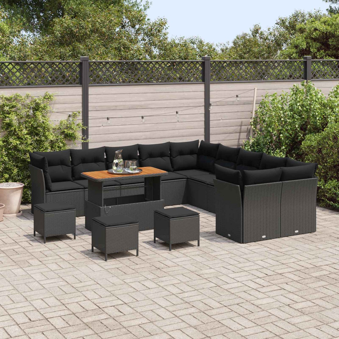 Tuin Sofa Set met kussen 14 pcs Zwart poly rattan is nu te koop bij PeponiXL, paradijselijk wonen!
