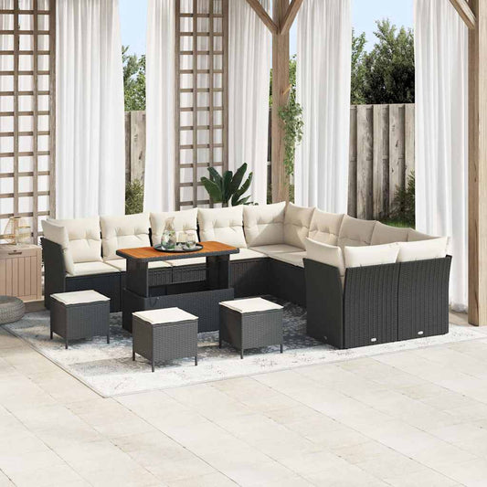 Tuin Sofa Set met kussen 14 pcs Zwart en Crème poly rattan is nu te koop bij PeponiXL, paradijselijk wonen!
