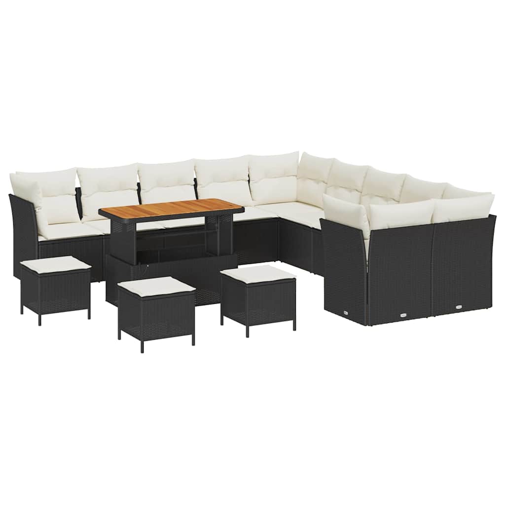 Tuin Sofa Set met kussen 14 pcs Zwart en Crème poly rattan is nu te koop bij PeponiXL, paradijselijk wonen!
