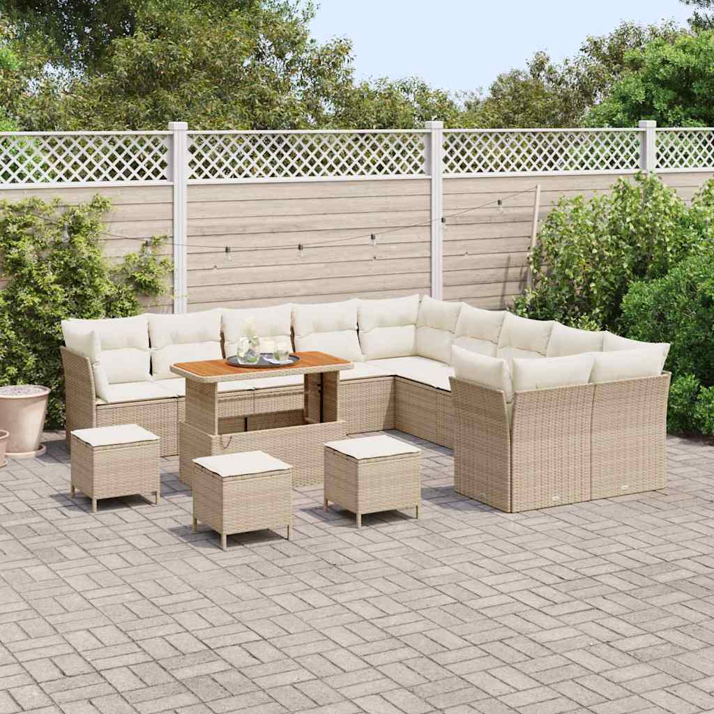 Tuin Sofa Set met kussen 14 pcs Beige en Crème poly rattan is nu te koop bij PeponiXL, paradijselijk wonen!