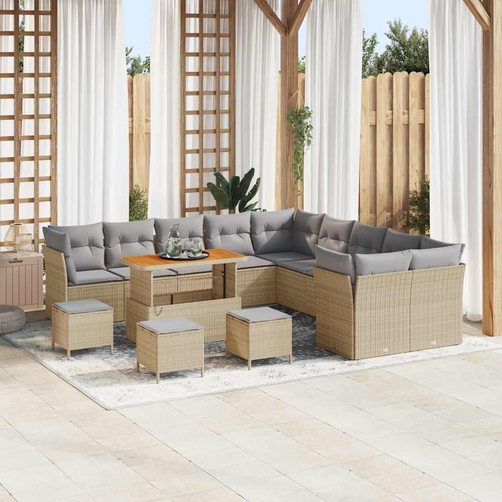 Tuin Sofa Set 14 pcs Beige en Licht Grijs poly rattan is nu te koop bij PeponiXL, paradijselijk wonen!