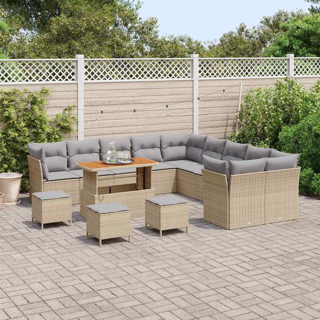 Tuin Sofa Set 14 pcs Beige en Licht Grijs poly rattan is nu te koop bij PeponiXL, paradijselijk wonen!