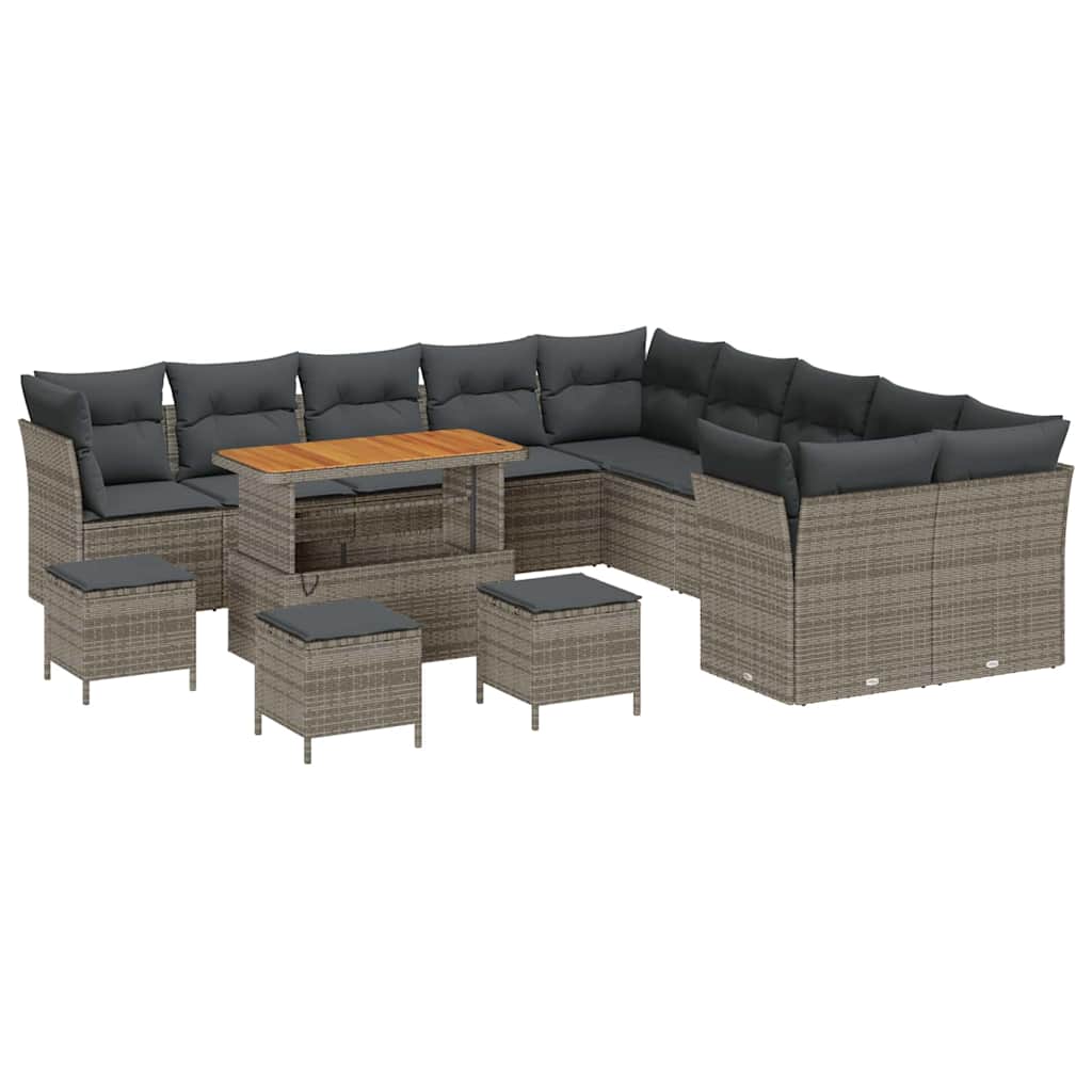Tuin Sofa Set met kussen 14 pcs Grijs poly rattan is nu te koop bij PeponiXL, paradijselijk wonen!