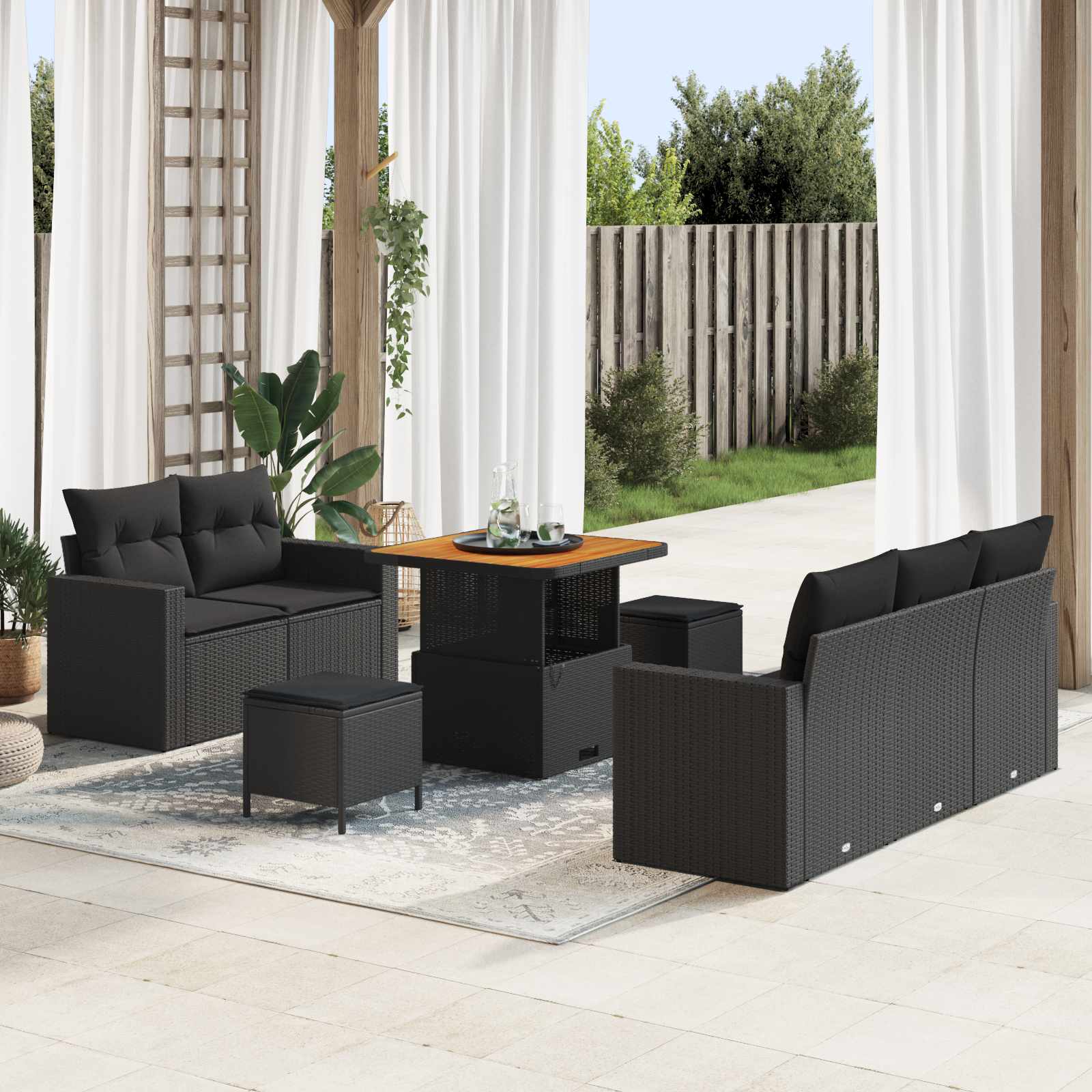 Tuin Sofa Set met kussen 8 pcs Zwart poly rattan is nu te koop bij PeponiXL, paradijselijk wonen!