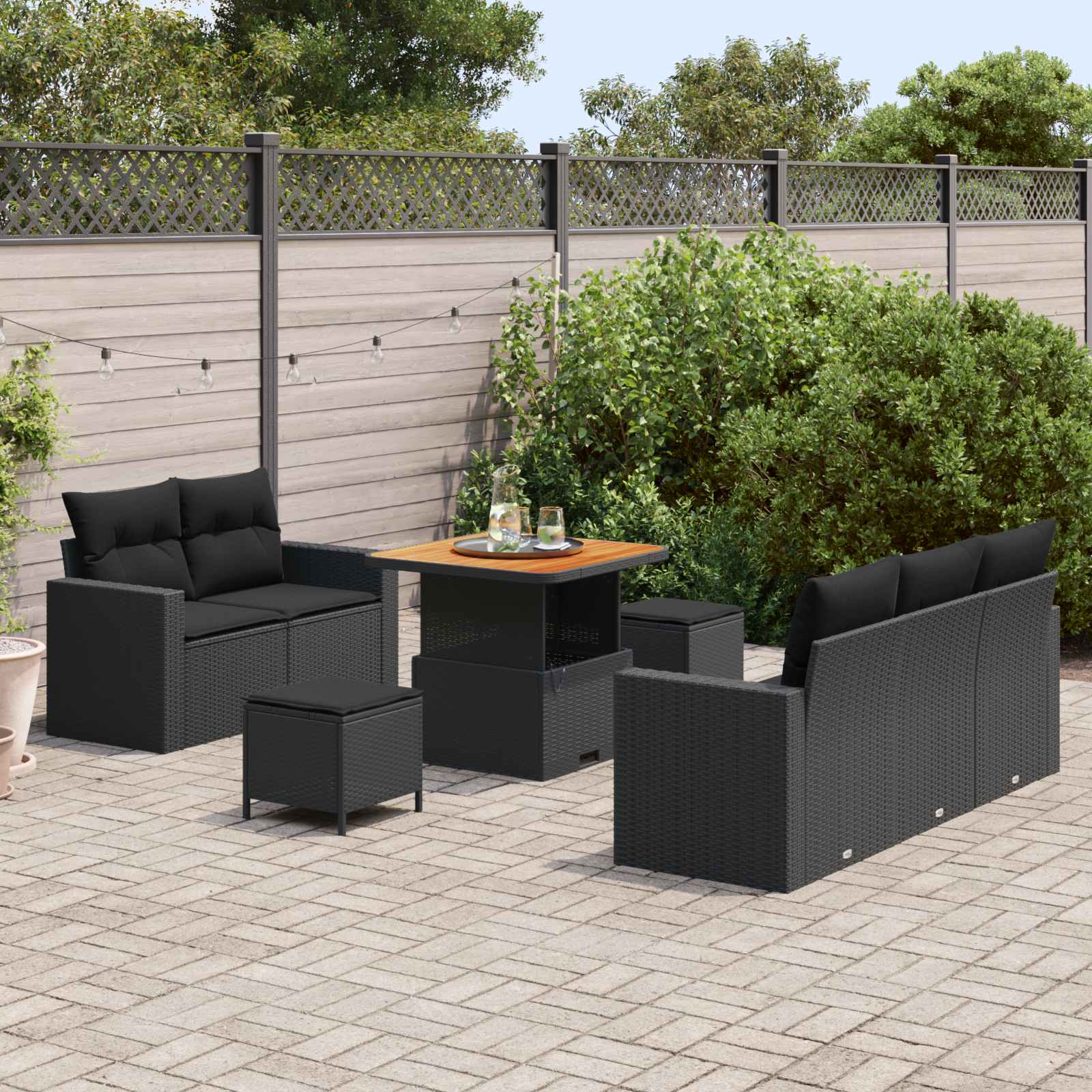 Tuin Sofa Set met kussen 8 pcs Zwart poly rattan is nu te koop bij PeponiXL, paradijselijk wonen!