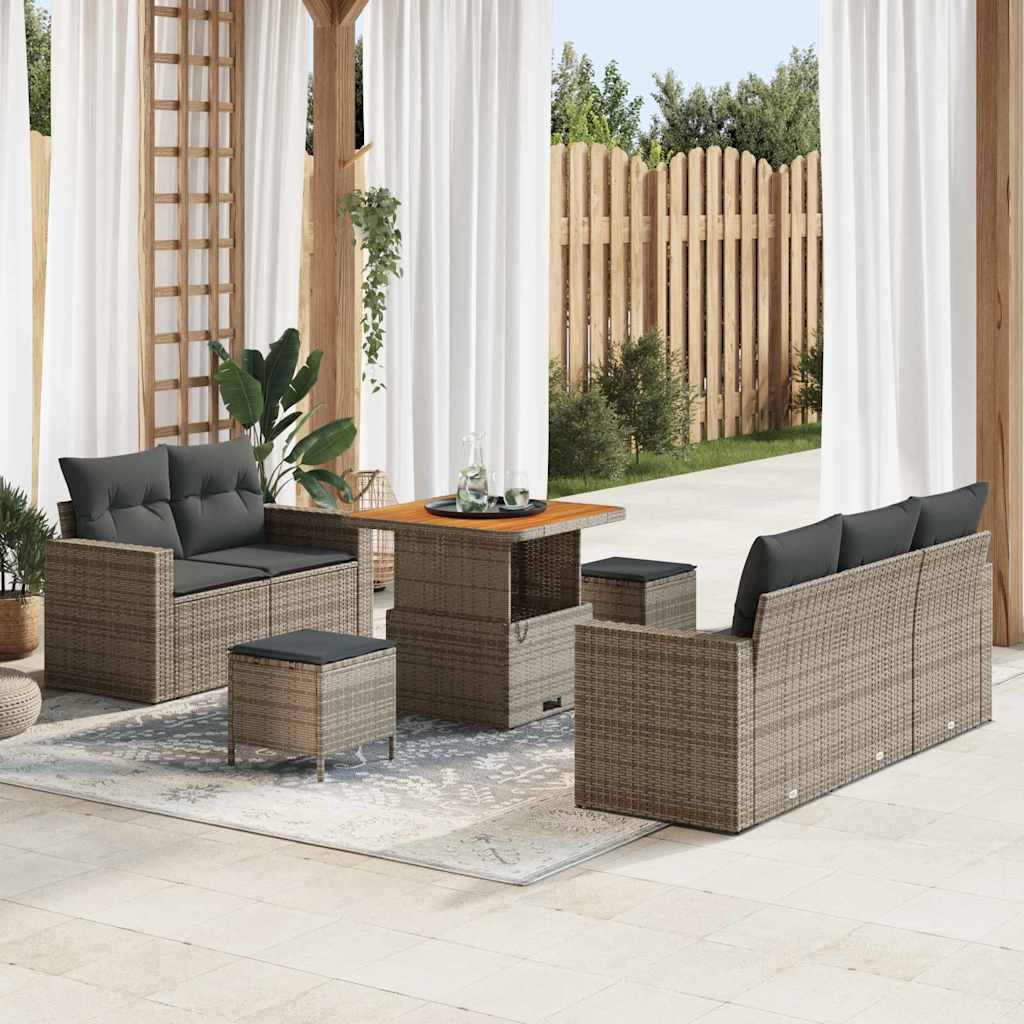 Tuin Sofa Set 8 pcs Grijs Poly rattan en gepoedercoat staal is nu te koop bij PeponiXL, paradijselijk wonen!