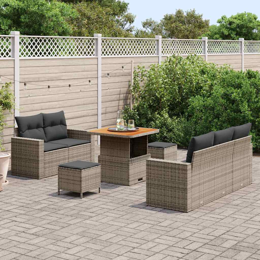 Tuin Sofa Set 8 pcs Grijs Poly rattan en gepoedercoat staal is nu te koop bij PeponiXL, paradijselijk wonen!