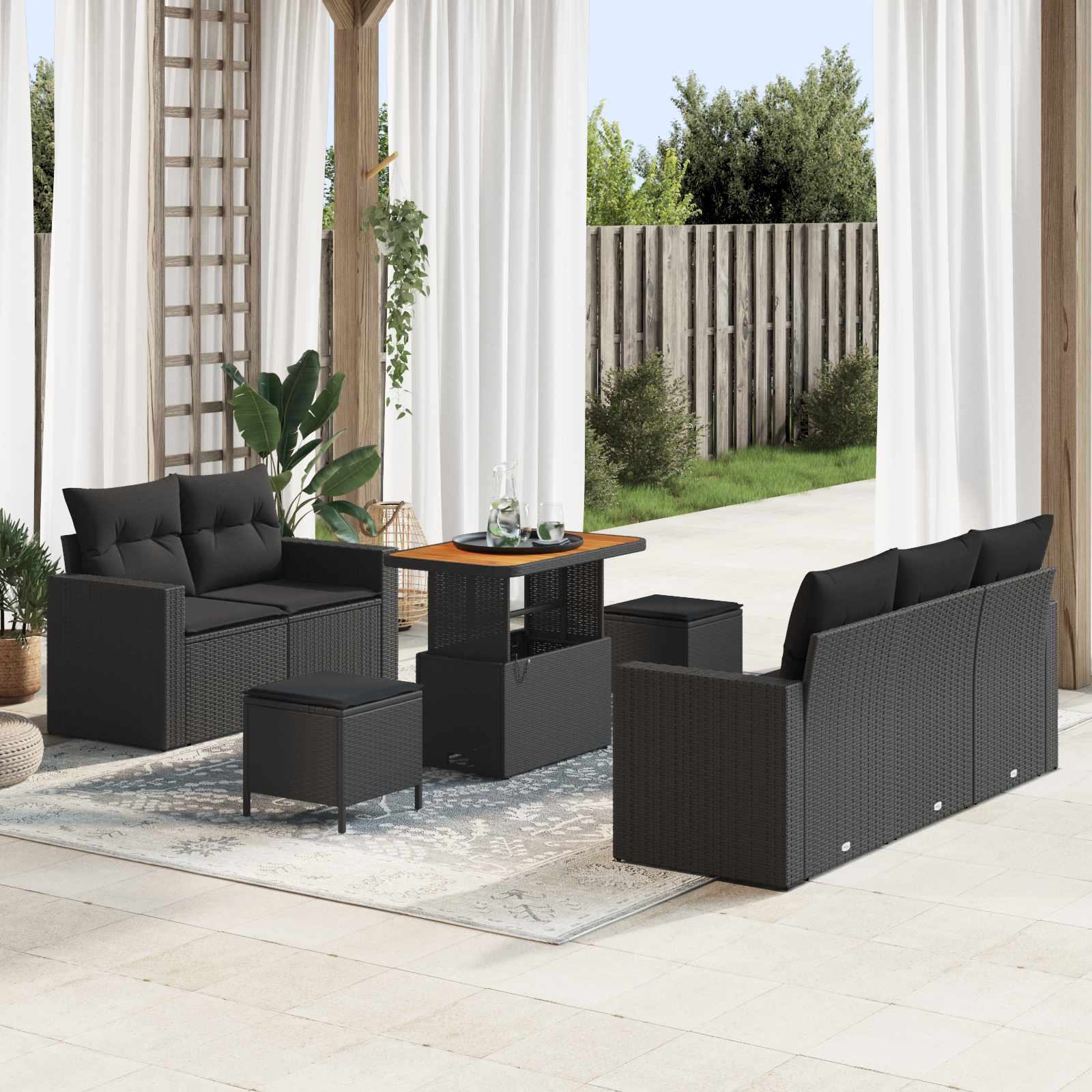 Tuin Sofa Set met kussen 8 pcs Zwart poly rattan is nu te koop bij PeponiXL, paradijselijk wonen!