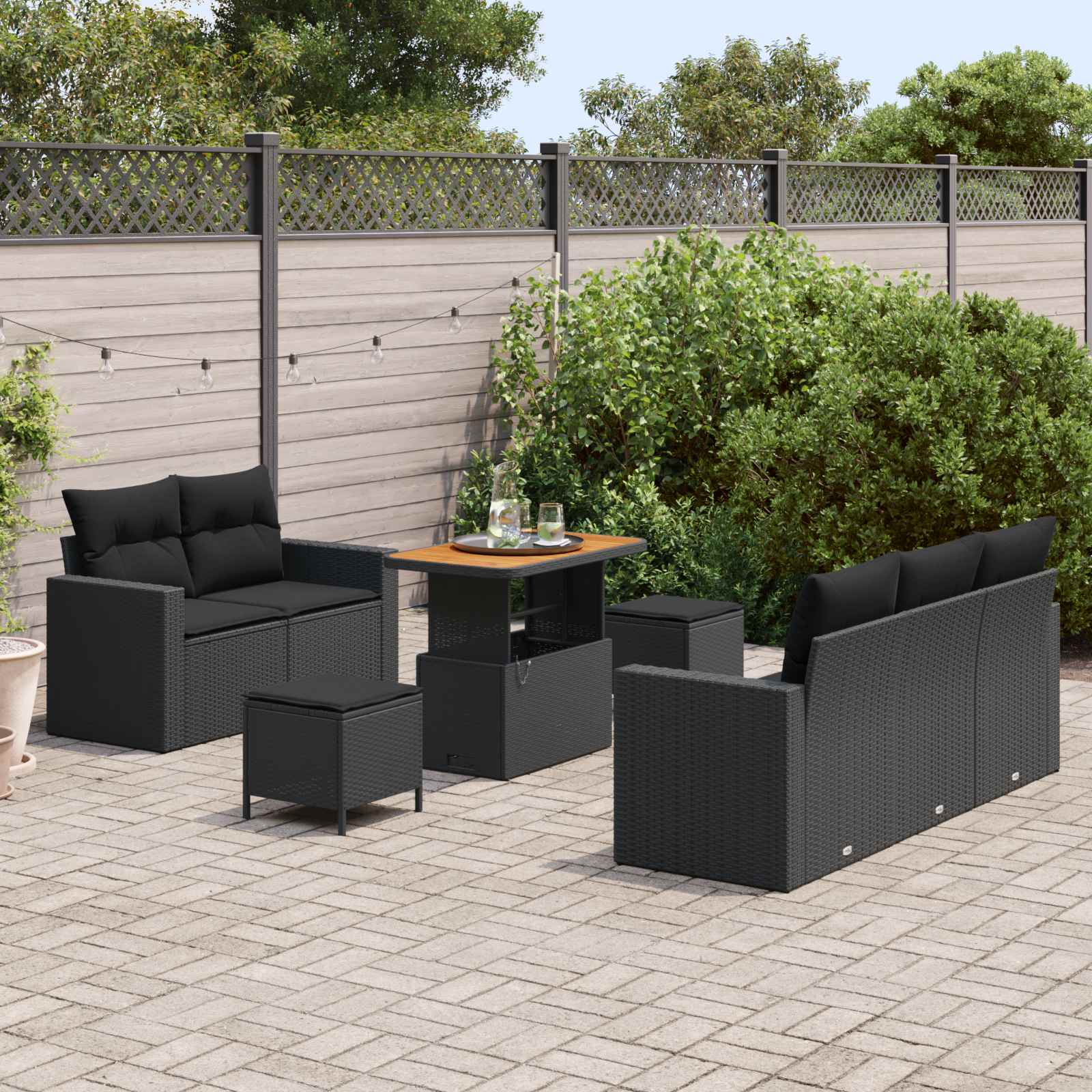 Tuin Sofa Set met kussen 8 pcs Zwart poly rattan is nu te koop bij PeponiXL, paradijselijk wonen!