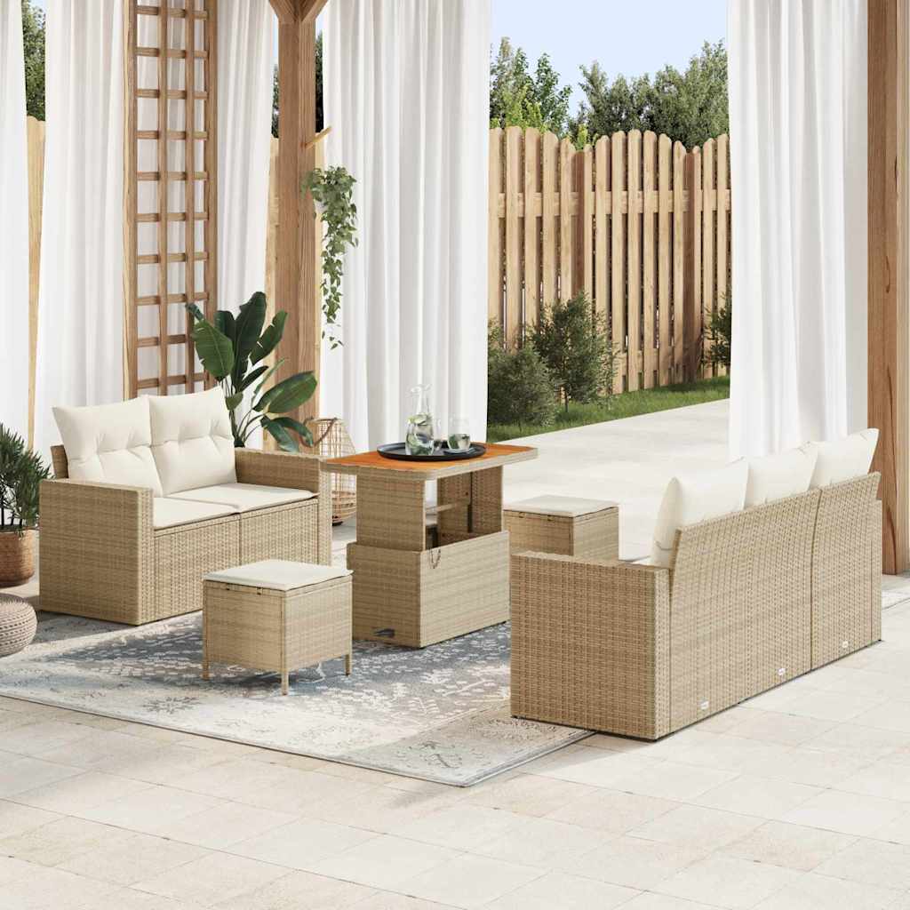 Tuin Sofa Set met kussen 8 pcs Beige en Crème poly rattan is nu te koop bij PeponiXL, paradijselijk wonen!