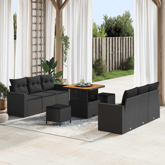 Tuin Sofa Set 9 pcs Zwart Poly rattan en gepoedercoat staal is nu te koop bij PeponiXL, paradijselijk wonen!