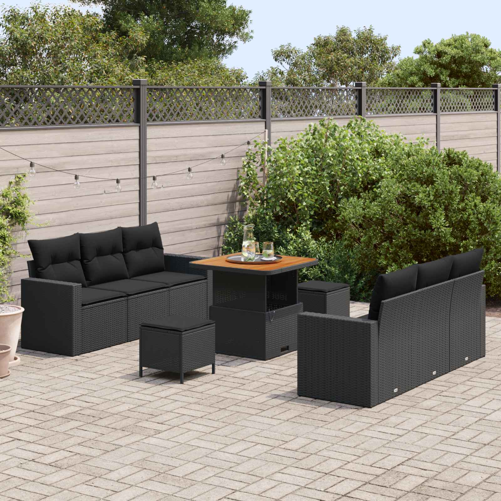 Tuin Sofa Set 9 pcs Zwart Poly rattan en gepoedercoat staal is nu te koop bij PeponiXL, paradijselijk wonen!