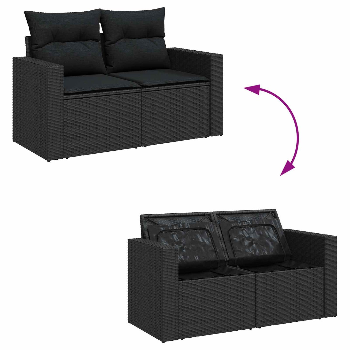 Tuin Sofa Set 9 pcs Zwart Poly rattan en gepoedercoat staal is nu te koop bij PeponiXL, paradijselijk wonen!