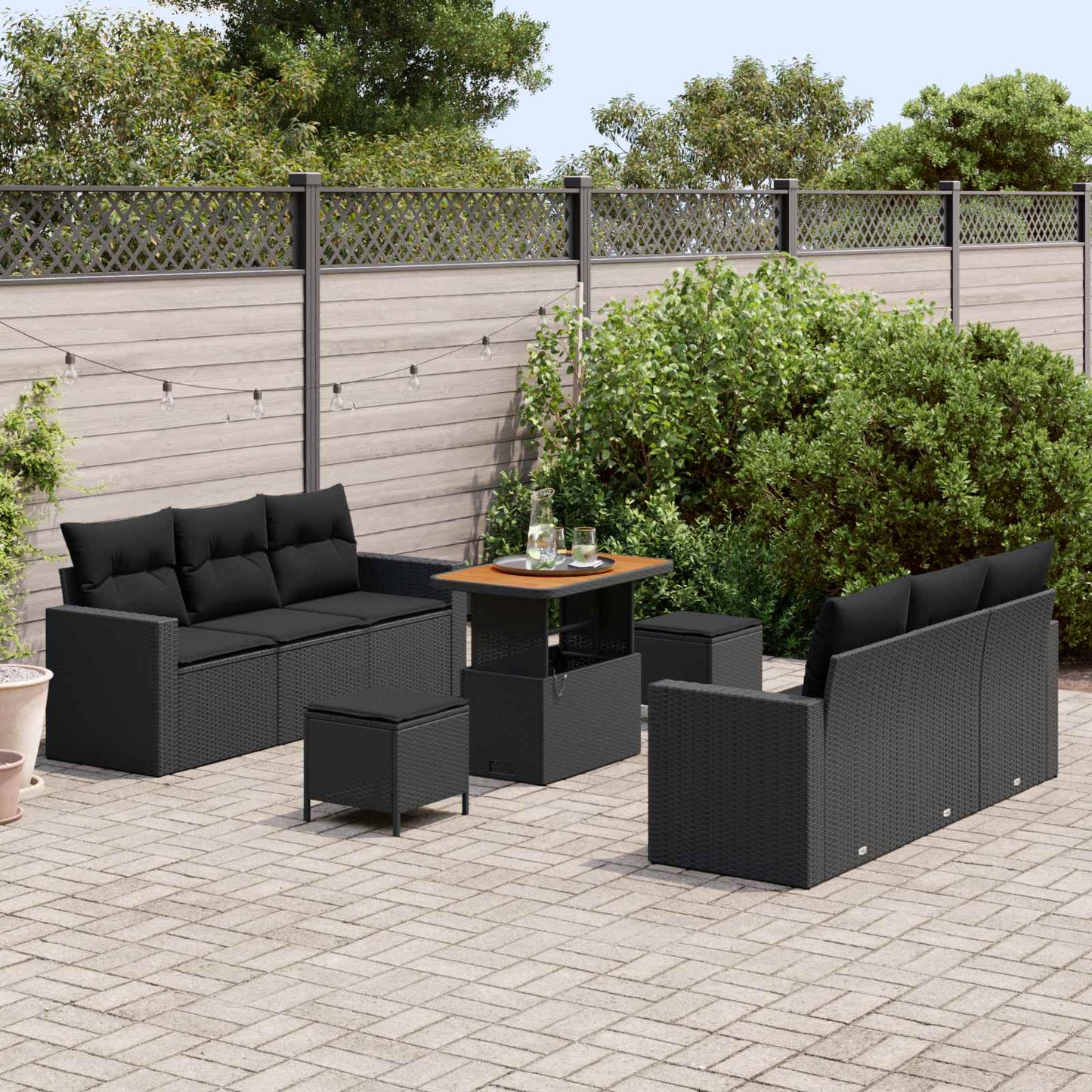 Tuin Sofa Set 9 pcs Zwart Poly rattan en gepoedercoat staal is nu te koop bij PeponiXL, paradijselijk wonen!