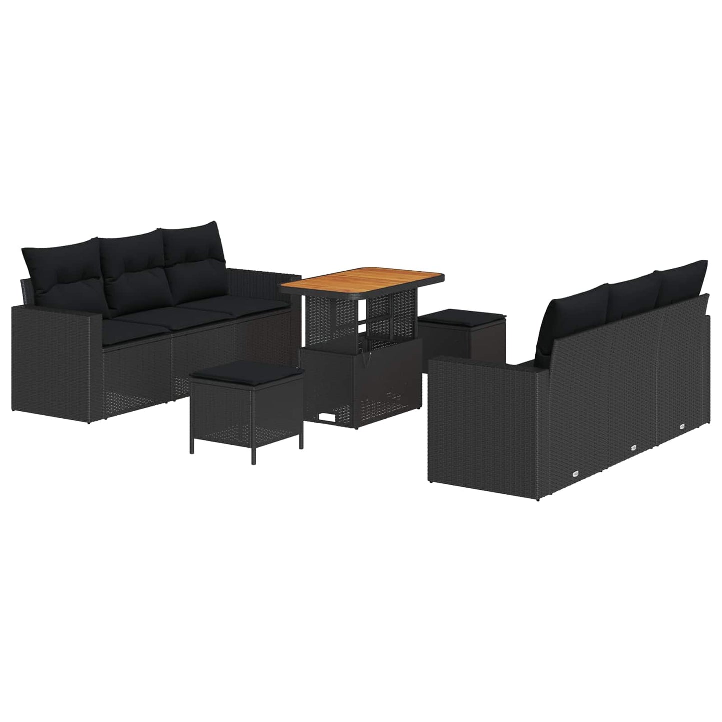 Tuin Sofa Set 9 pcs Zwart Poly rattan en gepoedercoat staal is nu te koop bij PeponiXL, paradijselijk wonen!