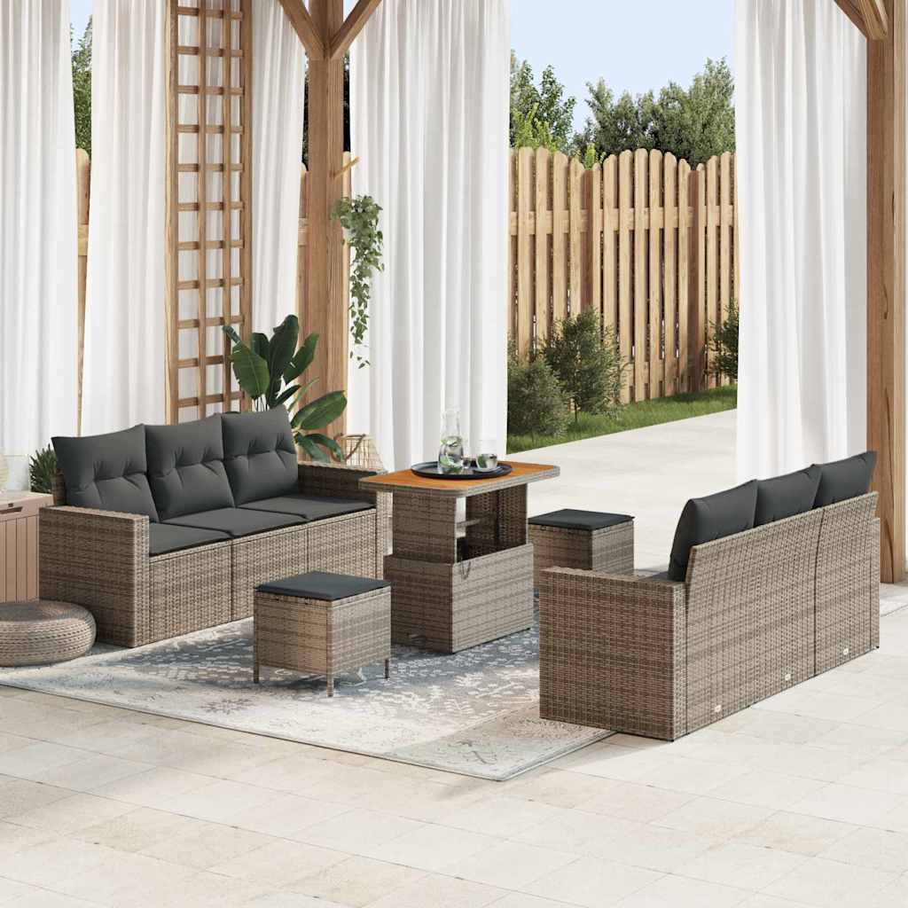 Tuin Sofa Set 9 pcs Grijs Poly rattan en gepoedercoat staal is nu te koop bij PeponiXL, paradijselijk wonen!