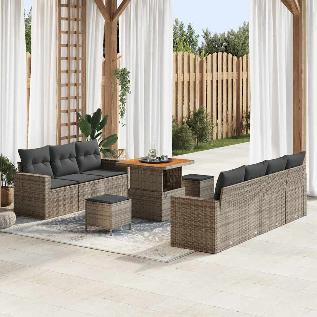 Tuin Sofa Set 10 pcs Grijs Poly rattan en gepoedercoat staal is nu te koop bij PeponiXL, paradijselijk wonen!