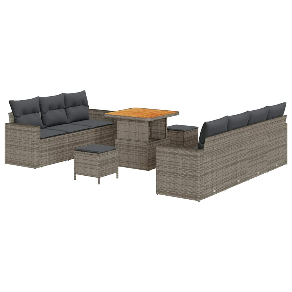 Tuin Sofa Set 10 pcs Grijs Poly rattan en gepoedercoat staal is nu te koop bij PeponiXL, paradijselijk wonen!