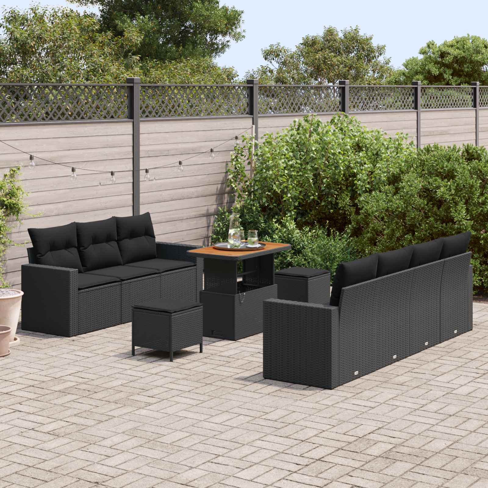 Tuin Sofa Set 10 pcs Zwart Poly rattan en gepoedercoat staal is nu te koop bij PeponiXL, paradijselijk wonen!