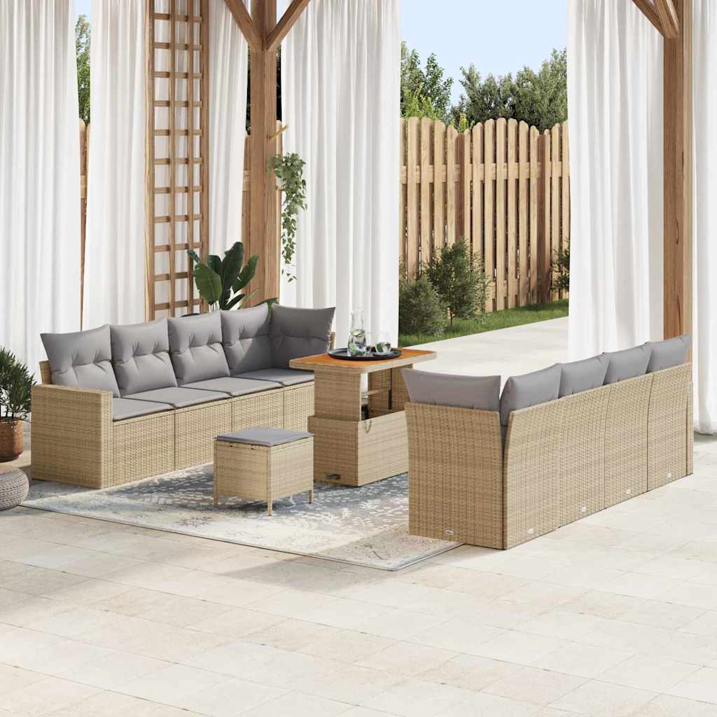 Tuinbankenset 12 pcs Beige en Licht Grijs poly rattan is nu te koop bij PeponiXL, paradijselijk wonen!