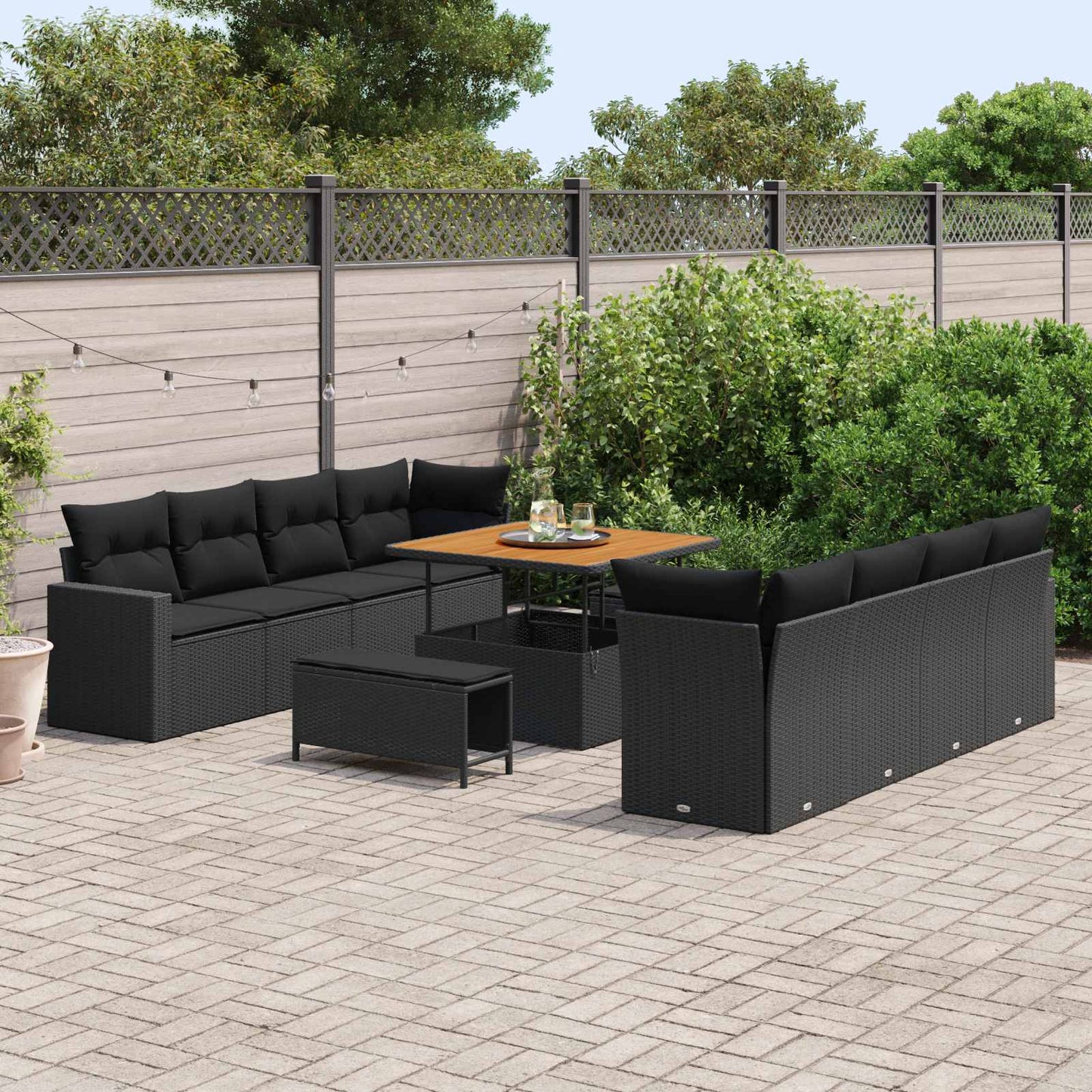 Tuinbankenset met kussen 12 pcs Zwart poly rattan is nu te koop bij PeponiXL, paradijselijk wonen!