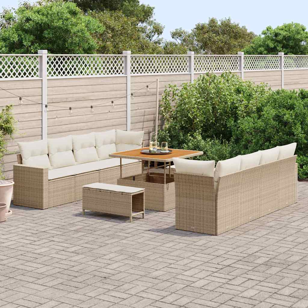 Tuinbankenset met kussen 12 pcs Beige en Crème poly rattan is nu te koop bij PeponiXL, paradijselijk wonen!