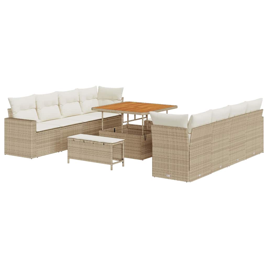 Tuinbankenset met kussen 12 pcs Beige en Crème poly rattan is nu te koop bij PeponiXL, paradijselijk wonen!