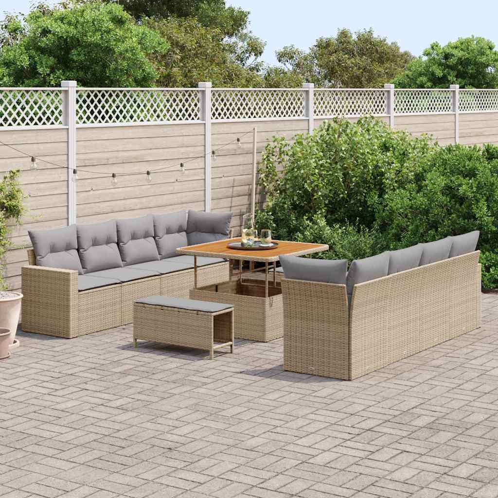 Tuinbankenset 12 pcs Beige en Licht Grijs poly rattan is nu te koop bij PeponiXL, paradijselijk wonen!