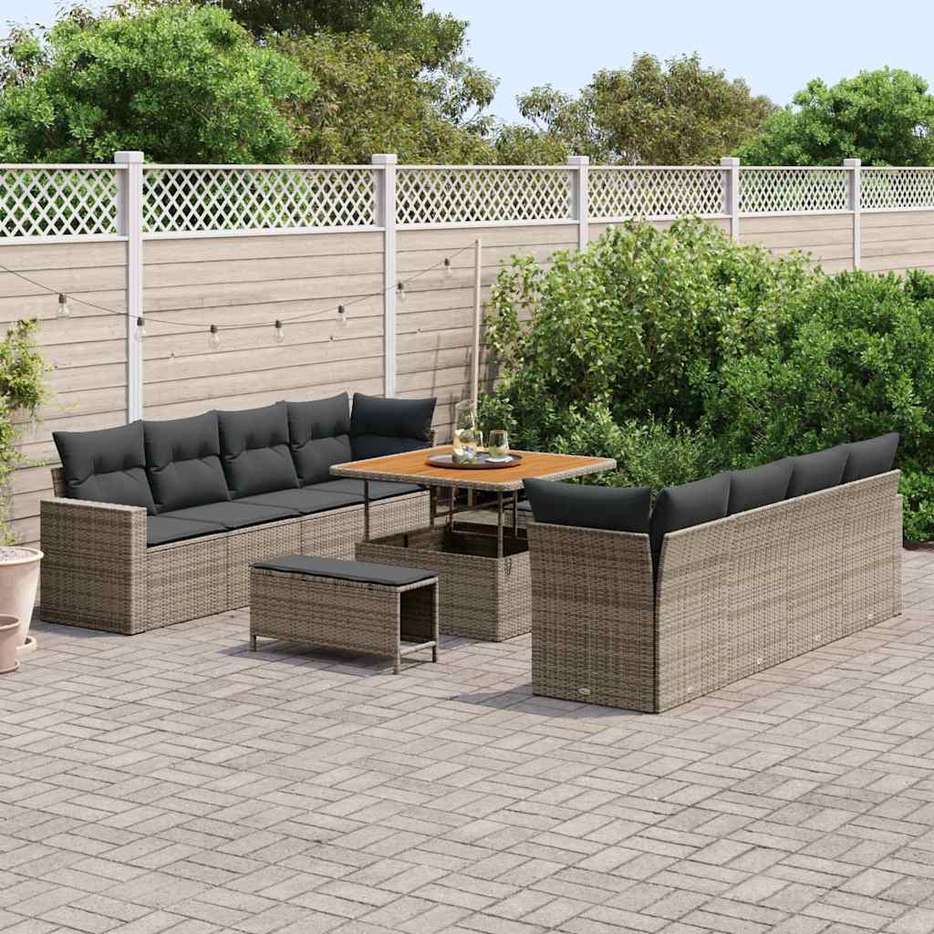 Tuinbankenset met kussen 12 pcs Grijs poly rattan is nu te koop bij PeponiXL, paradijselijk wonen!