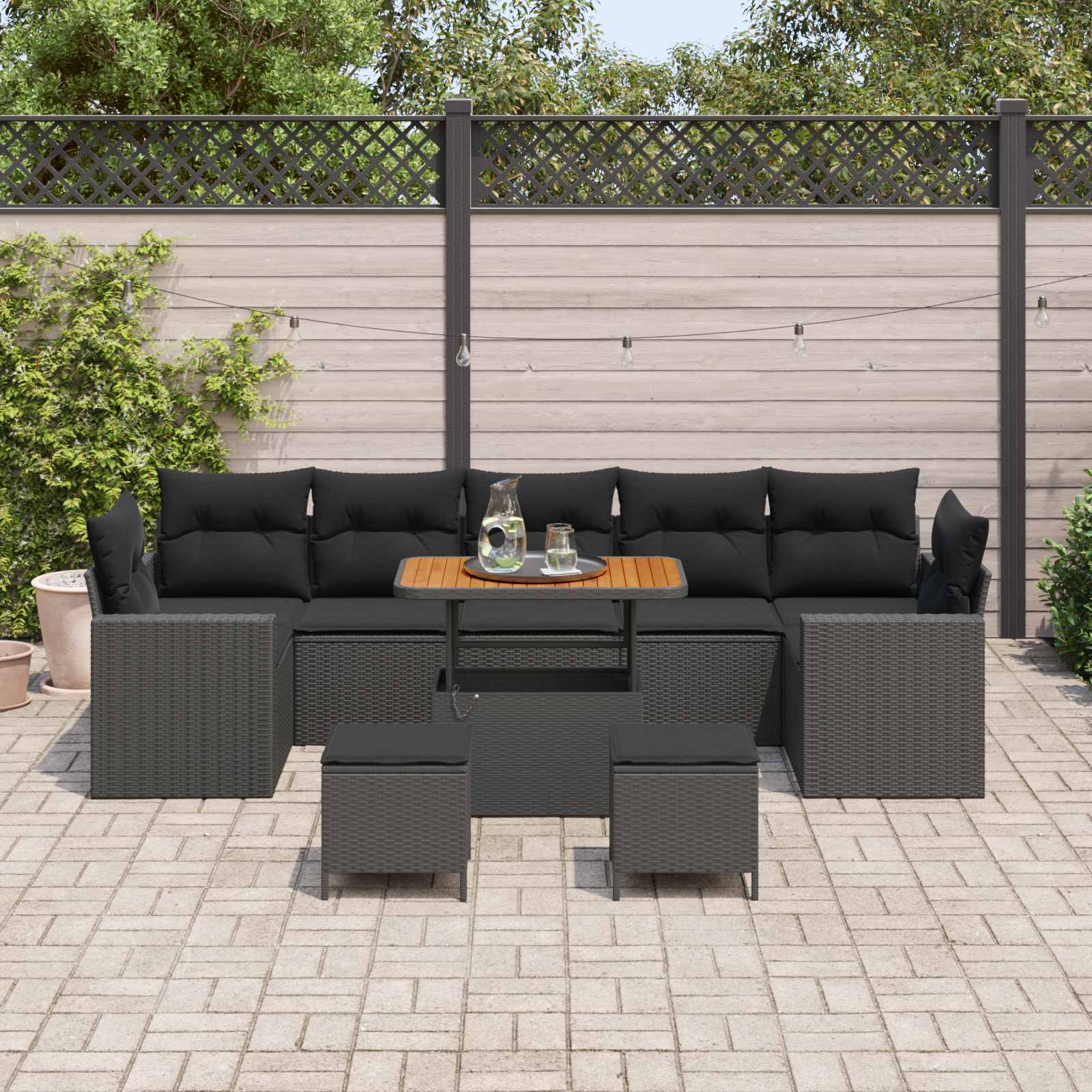 Tuinbankenset met kussen 13 pcs Zwart poly rattan is nu te koop bij PeponiXL, paradijselijk wonen!