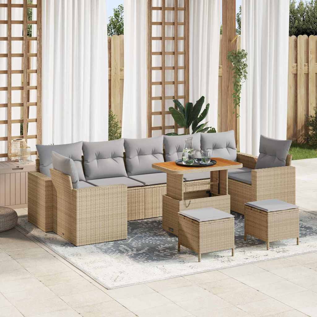 Tuinbankenset 10 pcs Beige en Licht Grijs poly rattan is nu te koop bij PeponiXL, paradijselijk wonen!