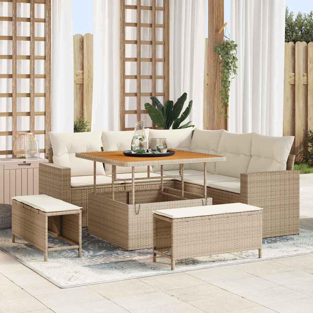 Tuinbankenset met kussen 9 pcs Beige en Crème poly rattan is nu te koop bij PeponiXL, paradijselijk wonen!