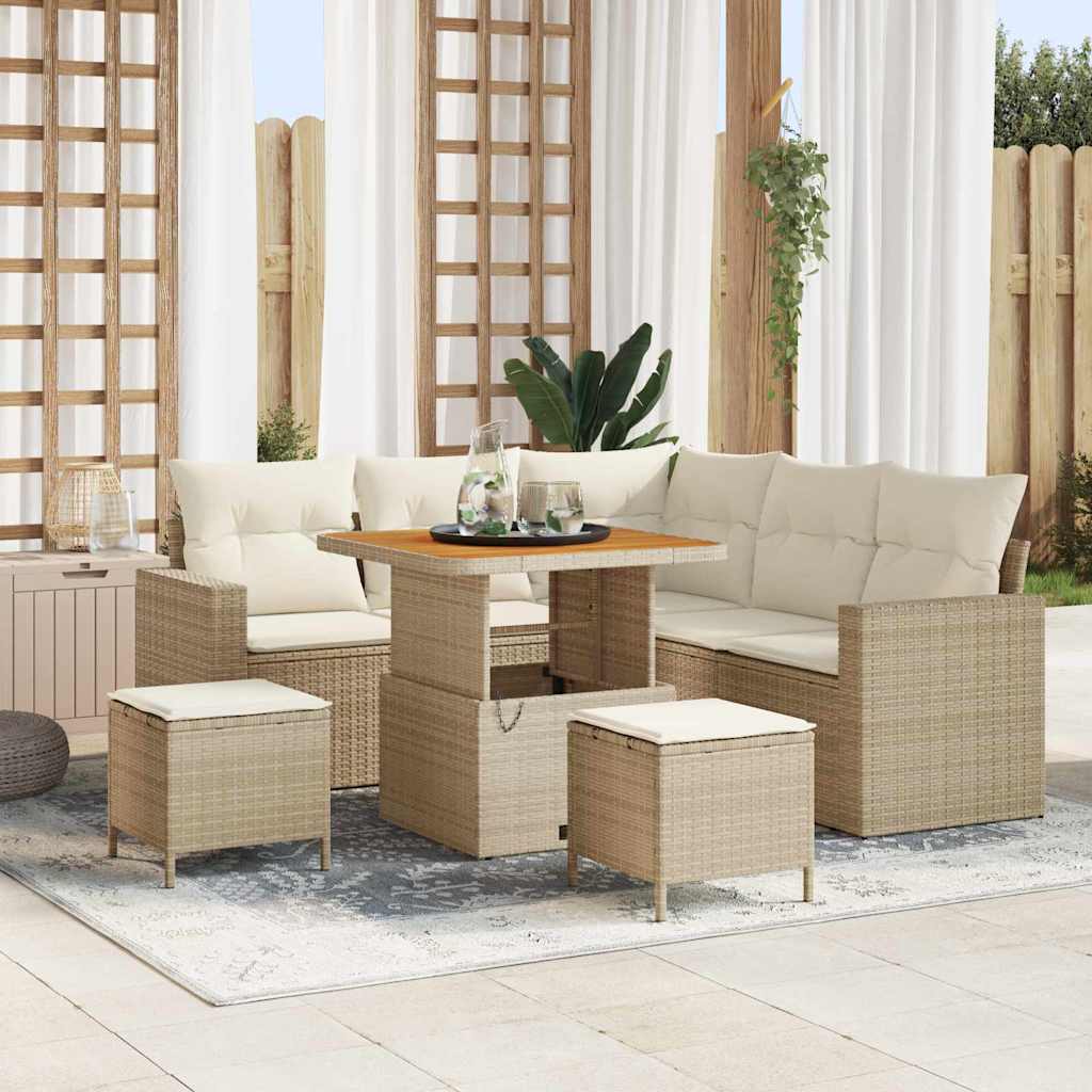 Tuinbankenset met kussen 9 pcs Beige en Crème poly rattan is nu te koop bij PeponiXL, paradijselijk wonen!