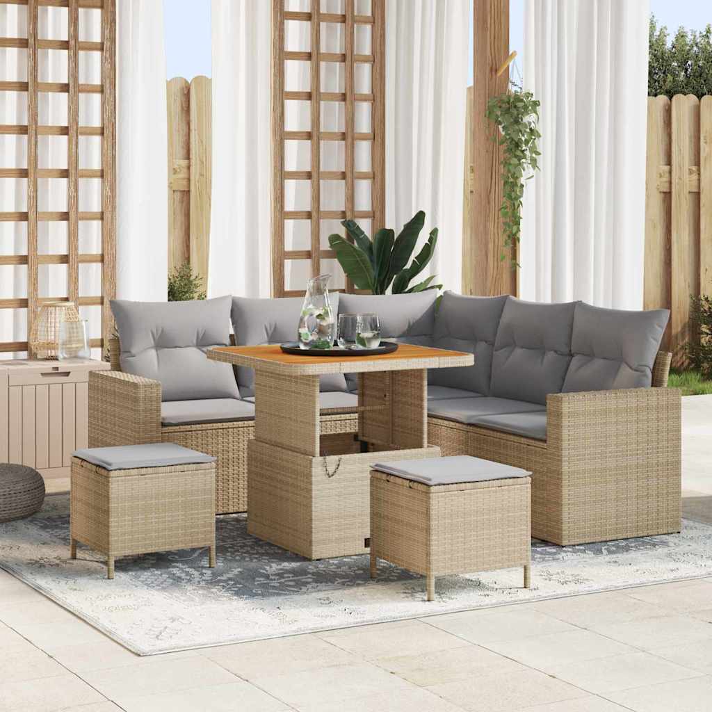 Tuinbankenset met kussen 9 pcs Beige en Licht Grijs poly rattan is nu te koop bij PeponiXL, paradijselijk wonen!