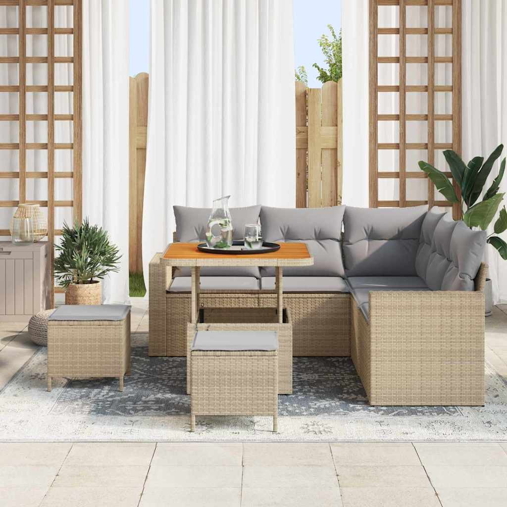 Tuinbankenset met kussen 9 pcs Beige en Licht Grijs poly rattan is nu te koop bij PeponiXL, paradijselijk wonen!