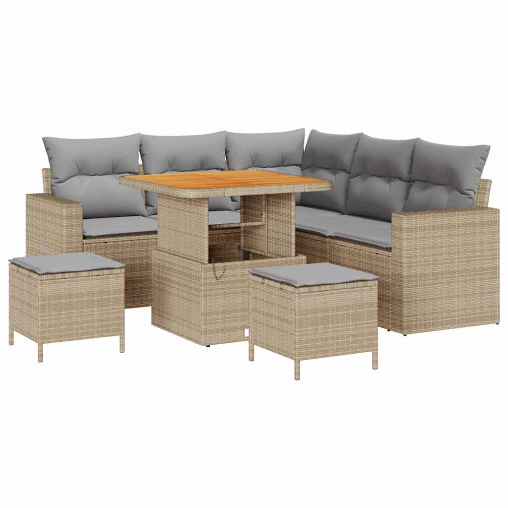 Tuinbankenset met kussen 9 pcs Beige en Licht Grijs poly rattan is nu te koop bij PeponiXL, paradijselijk wonen!