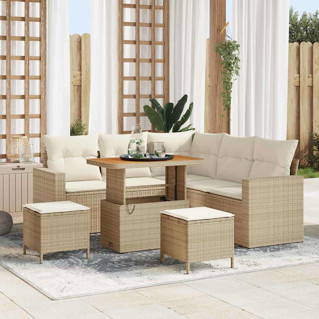 Tuinbankenset met kussen 9 pcs Beige en Crème poly rattan is nu te koop bij PeponiXL, paradijselijk wonen!