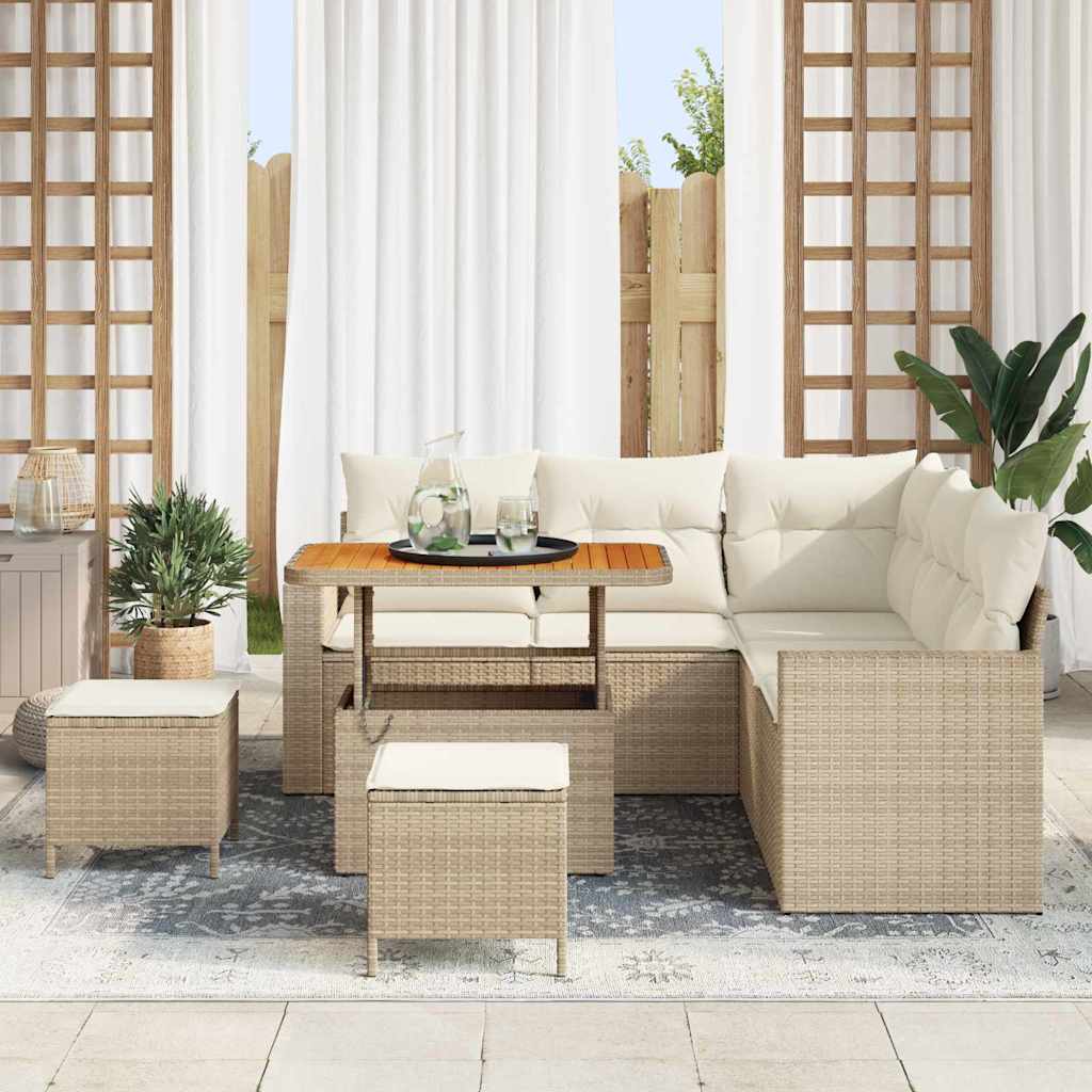 Tuinbankenset met kussen 9 pcs Beige en Crème poly rattan is nu te koop bij PeponiXL, paradijselijk wonen!