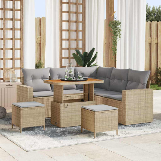 Tuinbankenset met kussen 9 pcs Beige en Licht Grijs poly rattan is nu te koop bij PeponiXL, paradijselijk wonen!