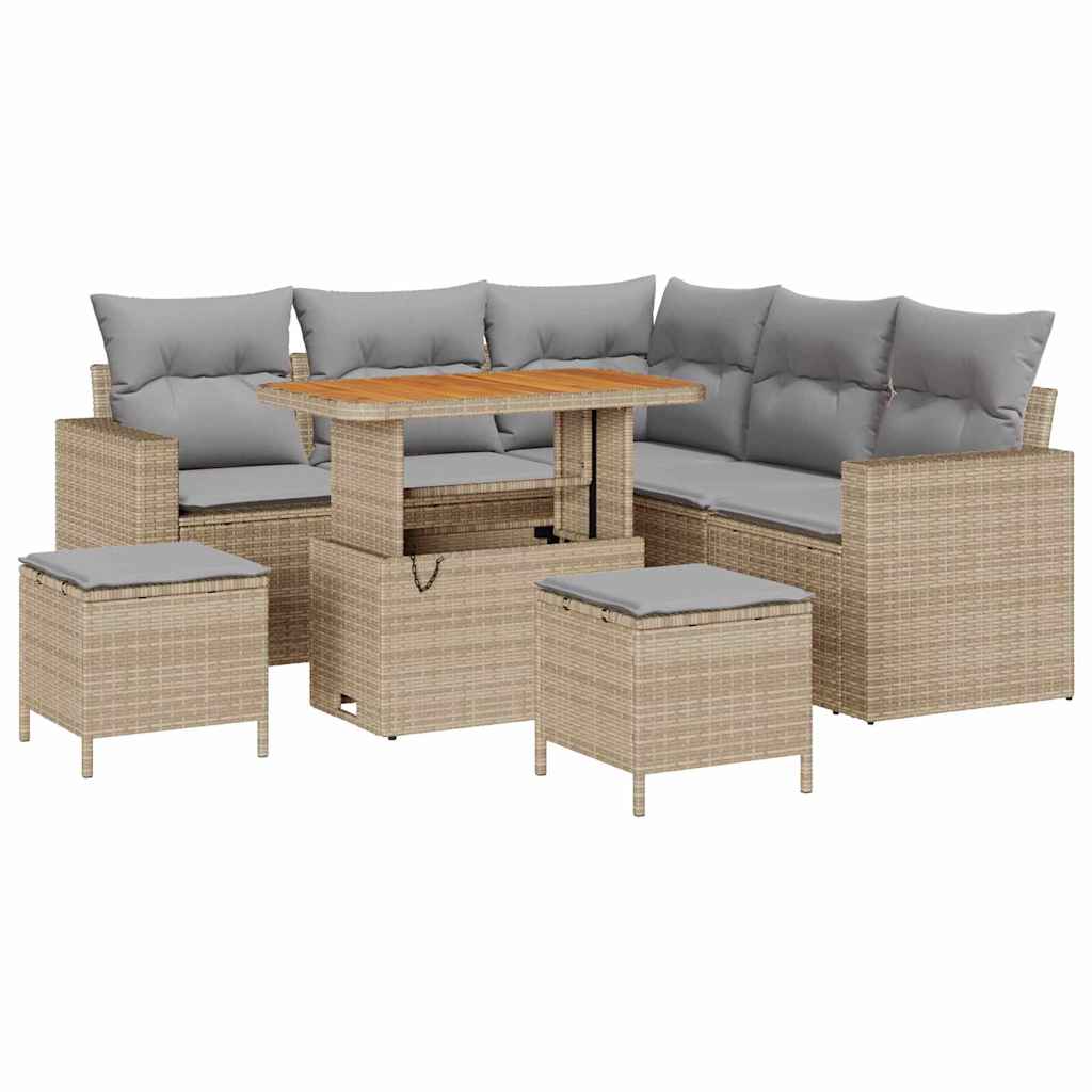Tuinbankenset met kussen 9 pcs Beige en Licht Grijs poly rattan is nu te koop bij PeponiXL, paradijselijk wonen!