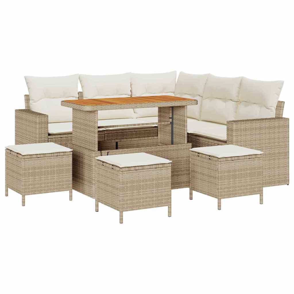 Tuinbankenset met kussen 10 pcs Beige en Crème poly rattan is nu te koop bij PeponiXL, paradijselijk wonen!